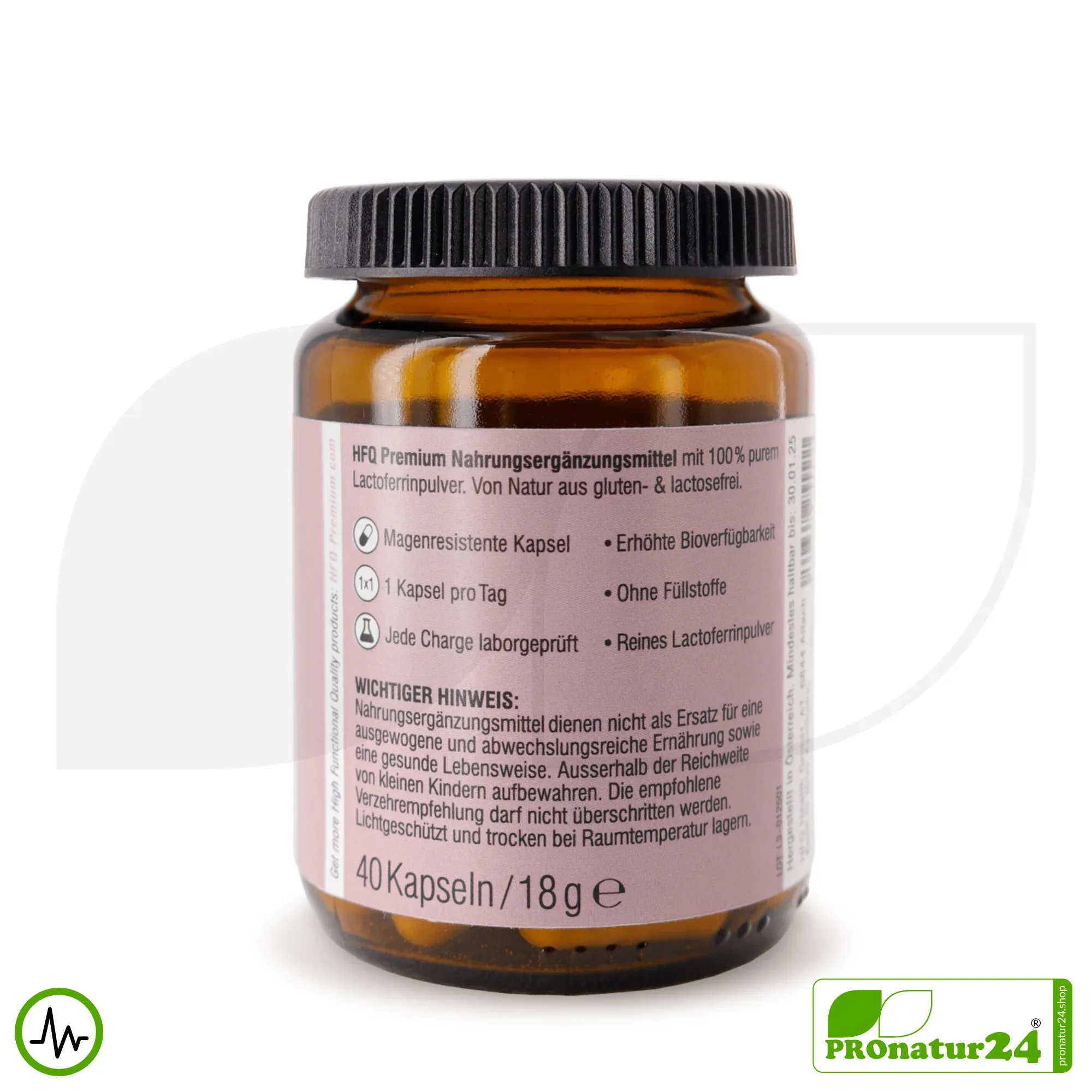 Lactoferrin 330 von HFQ | 40 Kapseln mit jeweils 330 mg in höchster Reinheit | Pure Premium – reines Lactoferrin – Bild 3