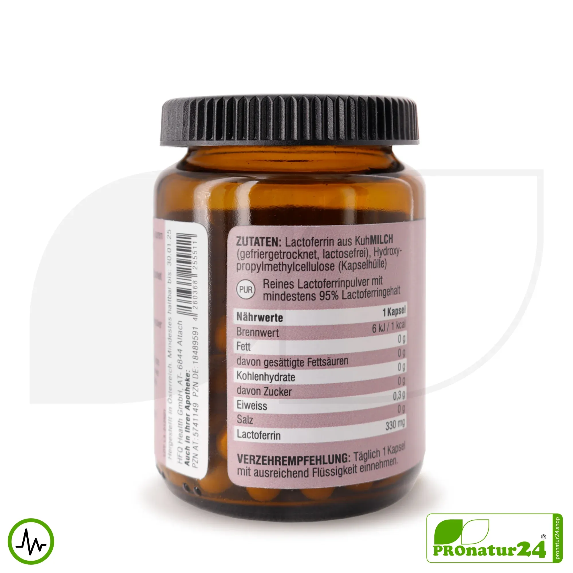Lactoferrin 330 von HFQ | 40 Kapseln mit jeweils 330 mg in höchster Reinheit | Pure Premium – reines Lactoferrin – Bild 2