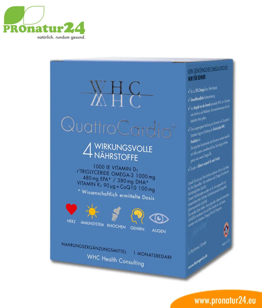 WHC QuattroCardio® (OMEGA-3 Fettsäuren, Vitamin D3, K2 und Q10 Ubichinol) | AKTION