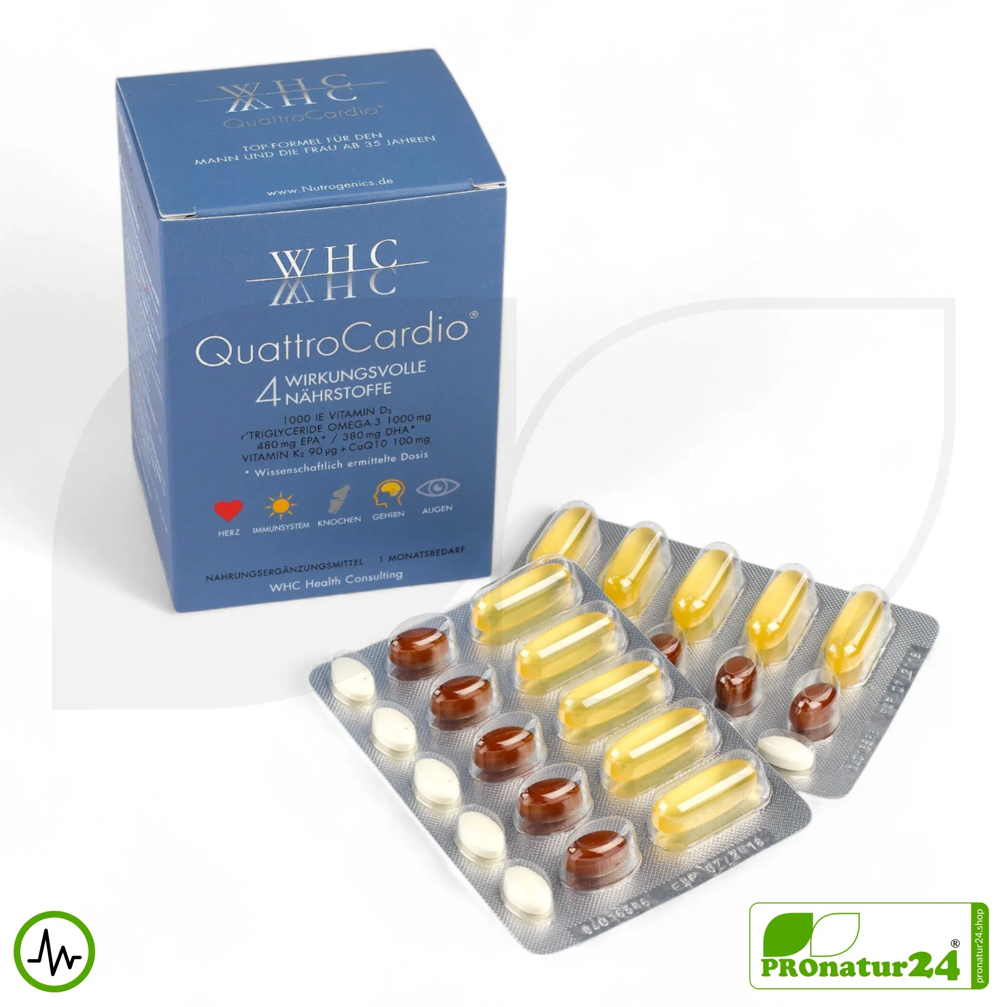 WHC QuattroCardio® (OMEGA-3 Fettsäuren, Vitamin D3, K2 und Q10 Ubichinol) | 90 Kapseln – Bild 3