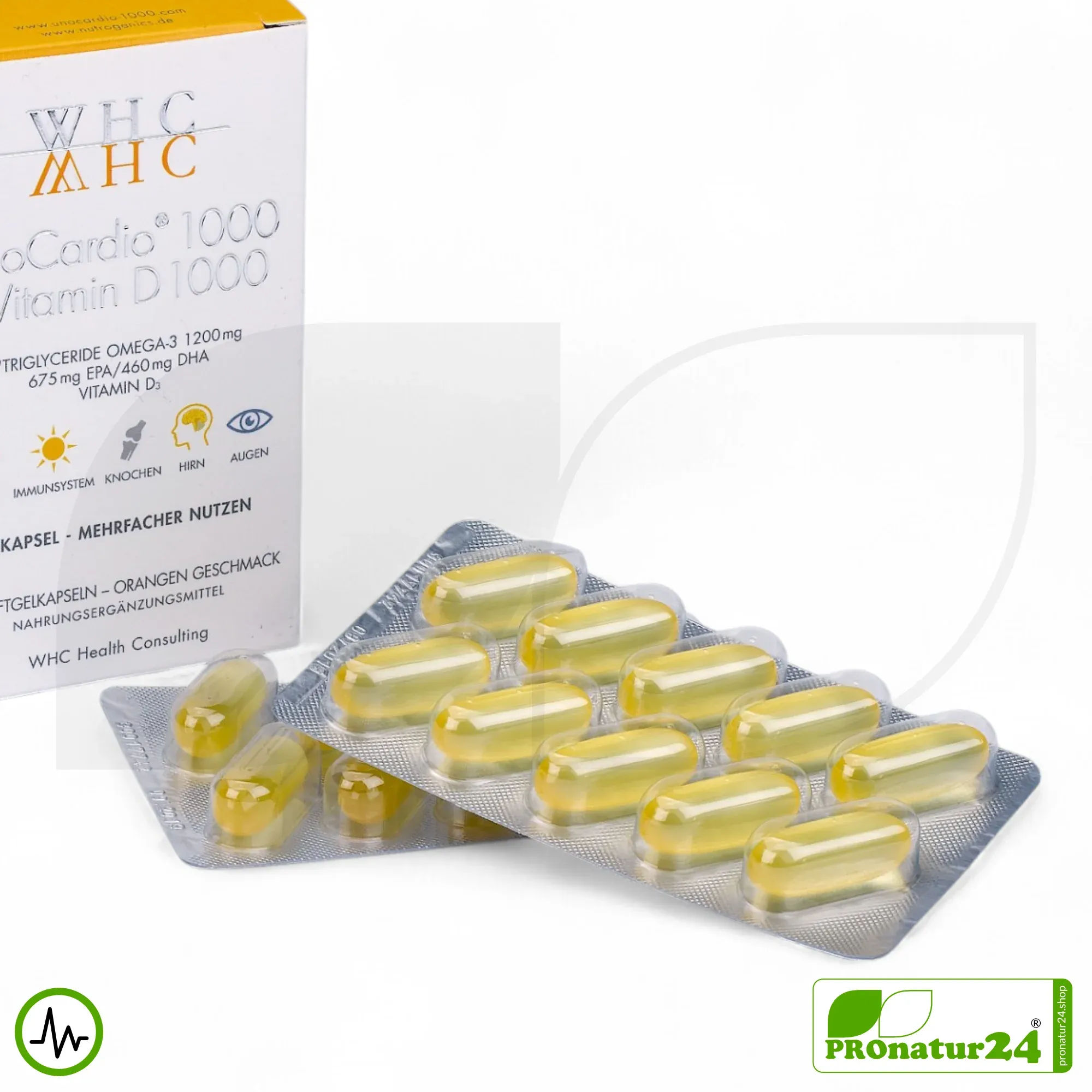 WHC UnoCardio® 1000 + Vitamin D 1000 | OMEGA-3 Fettsäuren | 60 Weichkapseln – Bild 4