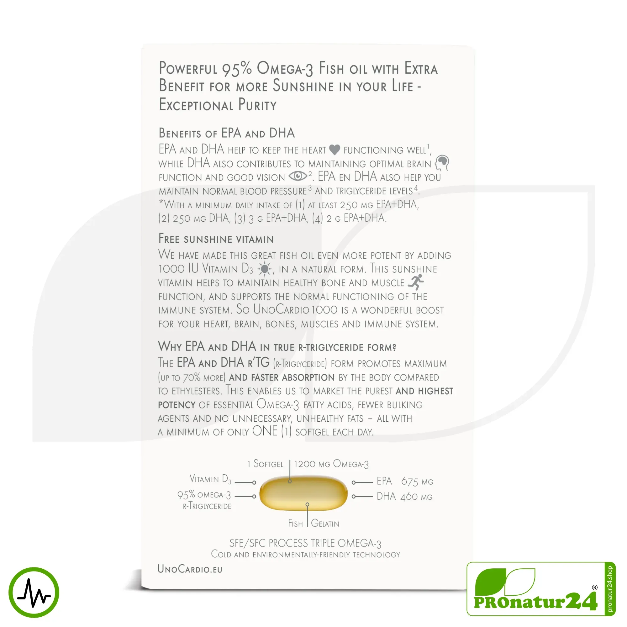 WHC UnoCardio® 1000 + Vitamin D 1000 | OMEGA-3 Fettsäuren | 60 Weichkapseln – Bild 3