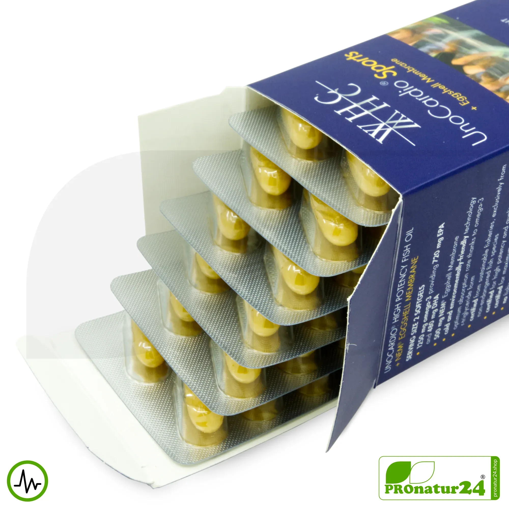WHC UnoCardio® Sports | Omega-3 Fischöl und Eierschalenmembran in Kombination | ideal bei körperlicher Belastung | 60 Weichkapseln – Bild 5